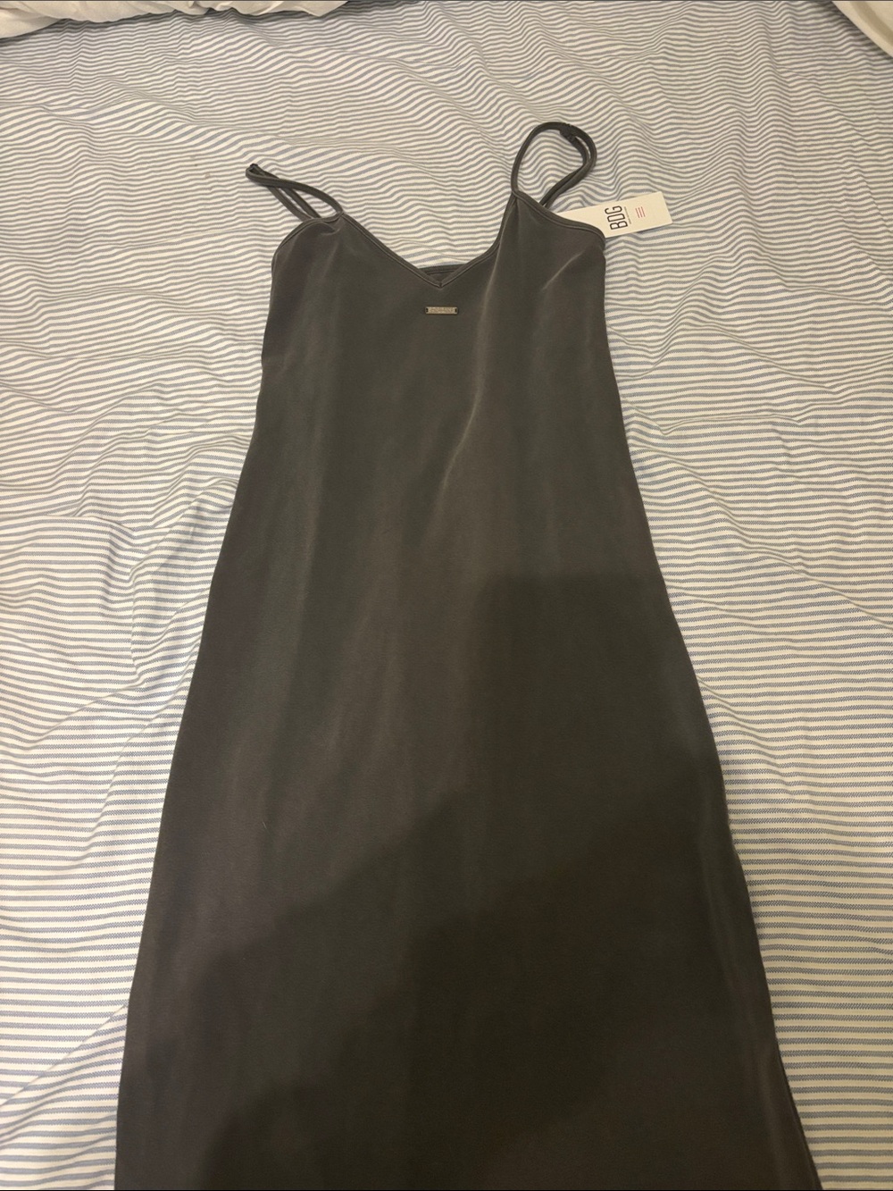 BDG Black Slip Midi Dress with V-Neck and Thin Adjustable Straps